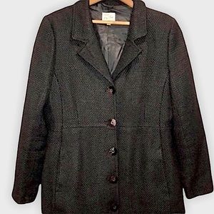 Black Wool Blend Textured Lined Great Quality Peacoat